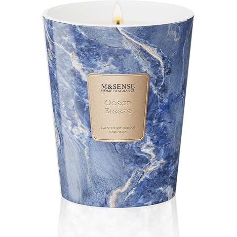 M&SENSE Ocean Breeze Scented Candles for Home, 3 Wick Highly Scented Jar Candle, 14.1 Oz 80H Long Lasting Burning Christmas Candle for Women, Aromatherapy Candles for Holiday Christmas Gift