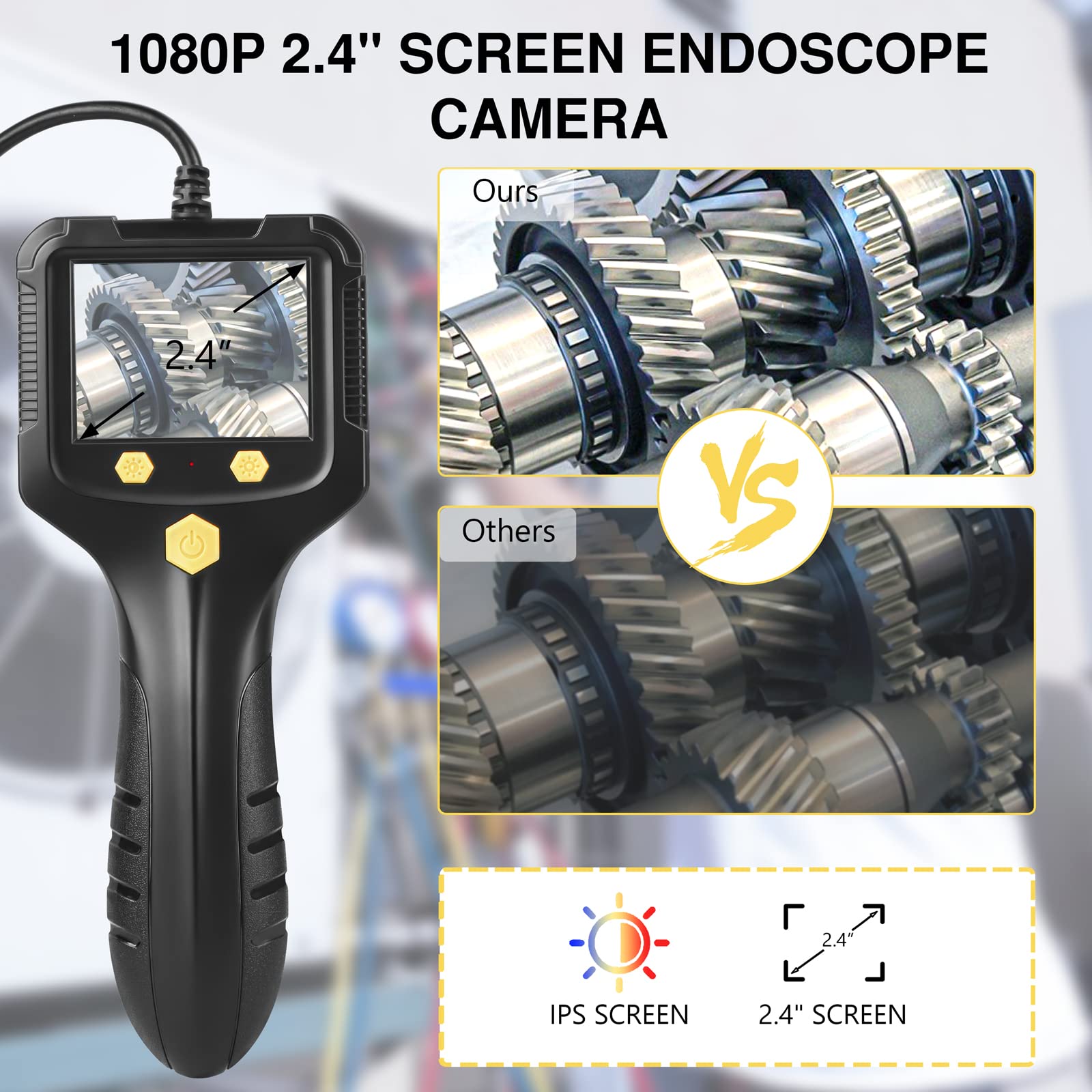 BEVA Wodoodporne kamery inspekcyjne 1080P HD, z 6 diodami LED, wodoodporny endoskop horoskop kamera endoskopowa z twardym kablem 2,9 m, czarna