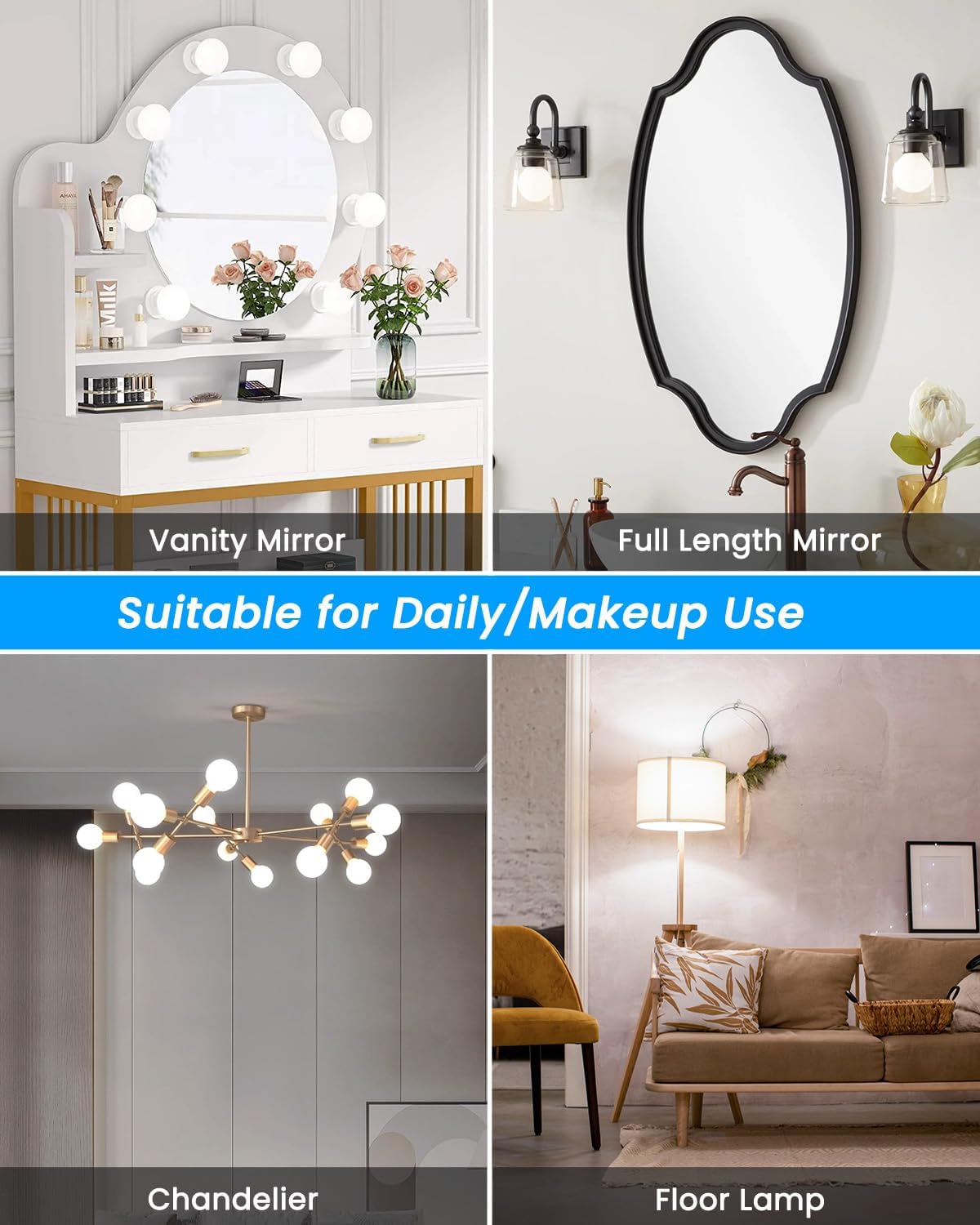 8-Pack 5W E26 LED Vanity Light Bulbs for Mirror Bedroom Kitchen Office, G25 E26 LED Edison Globe Light Bulbs Ultra Bright Daylight White 5000K, 60W Incandescent Equivalent, Non-Dimmable