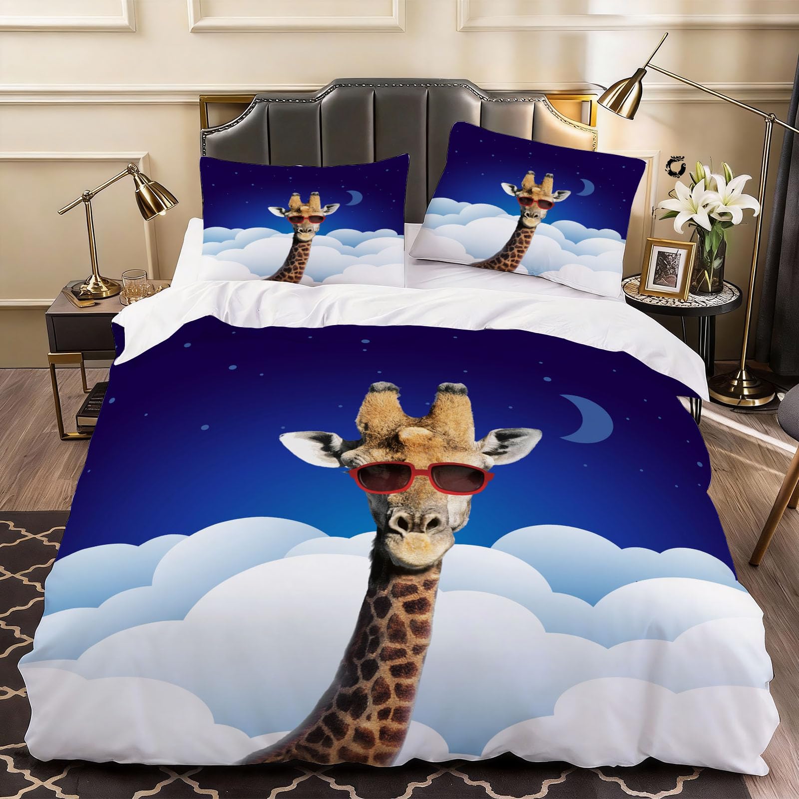 3D Giraffe Animal Duvet Cover Cartoon Bedding Super King Bed Set, Soft Microfiber Comforter Cover Printed with Zipper Closure Quilt Coverr 260x220 cm and 2 Pillowcases