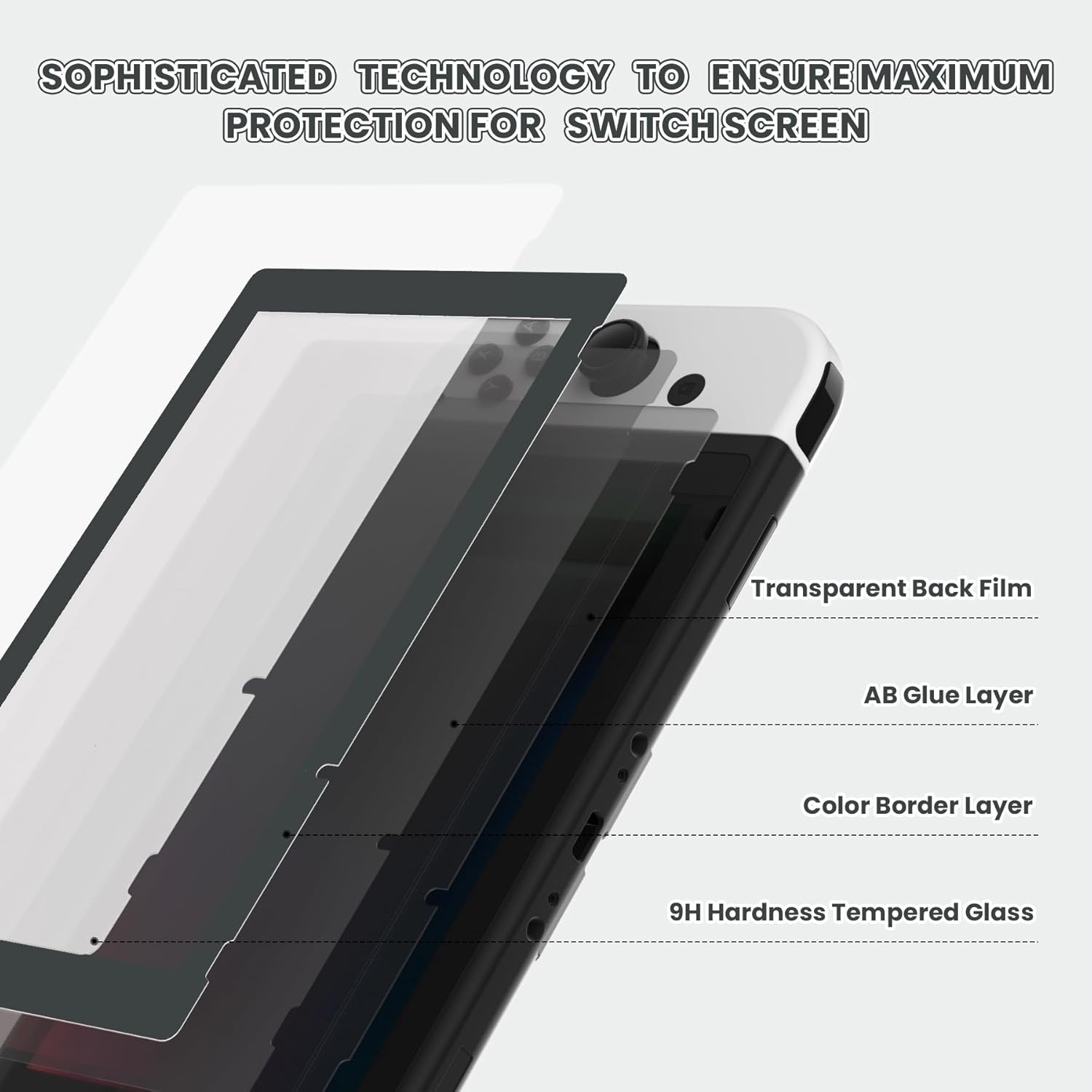eXtremeRate 2 Pack Gray Border Transparent HD Clear Saver Protector Film, Tempered Glass Screen Protector for Nintendo Switch [Anti-Scratch, Anti-Fingerprint, Shatterproof, Bubble-Free] - Image 3