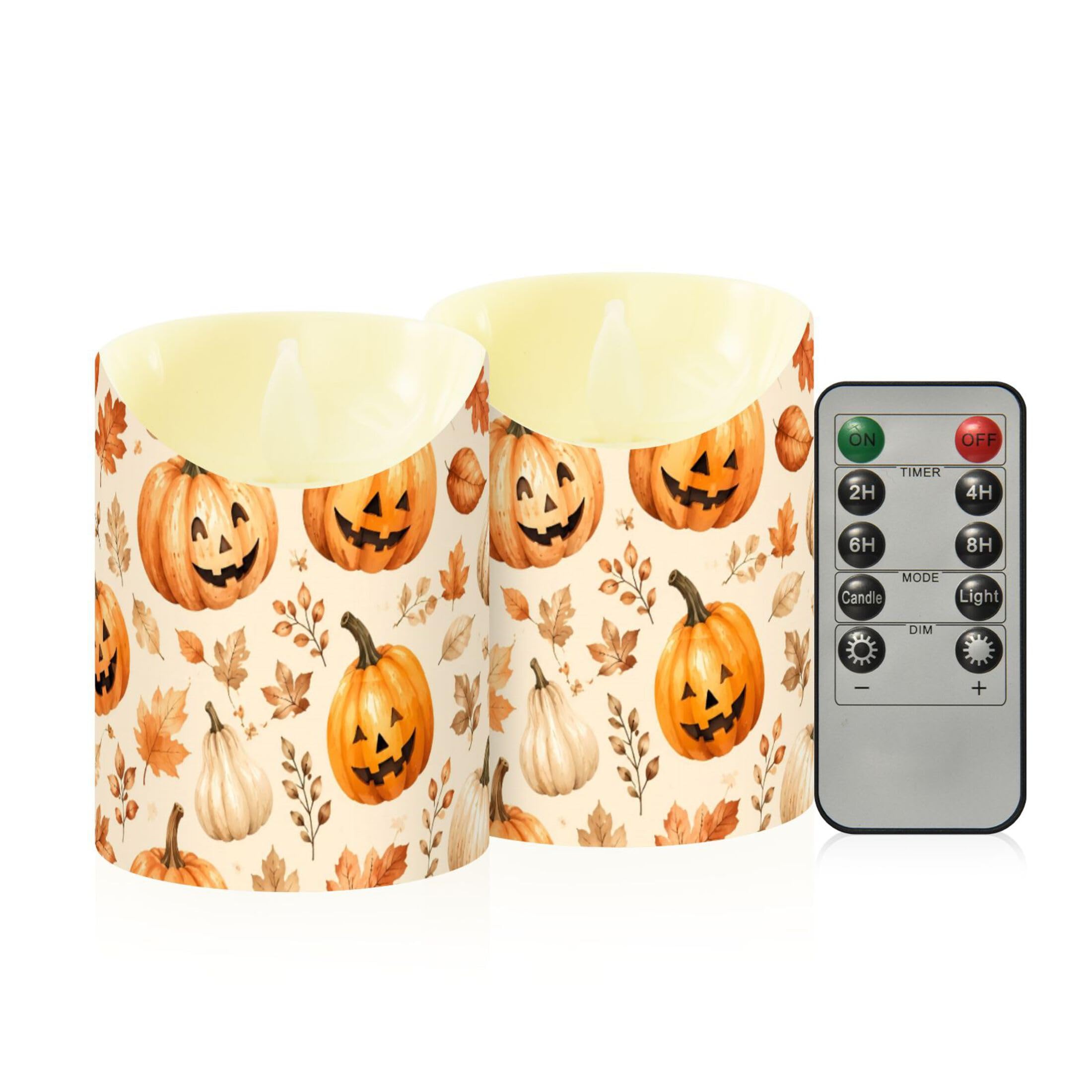 Fuauuyl Pumpkins LED Flameless Candles Flickering Plastic Pillar Candles Battery Operated Votive Candle with Remote Control and Timer, Home Decoration 2 Pack
