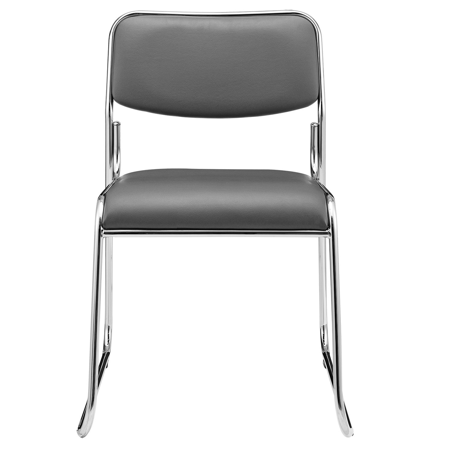 pro.tec Bürostuhl 4er Set Besucherstuhl mit Kunstlederbezug Konferenzstuhl gepolstert Stühle stapelbar für Büro Konferenzraum Arbeitszimmer Wartezimmer Metallgestell Grau