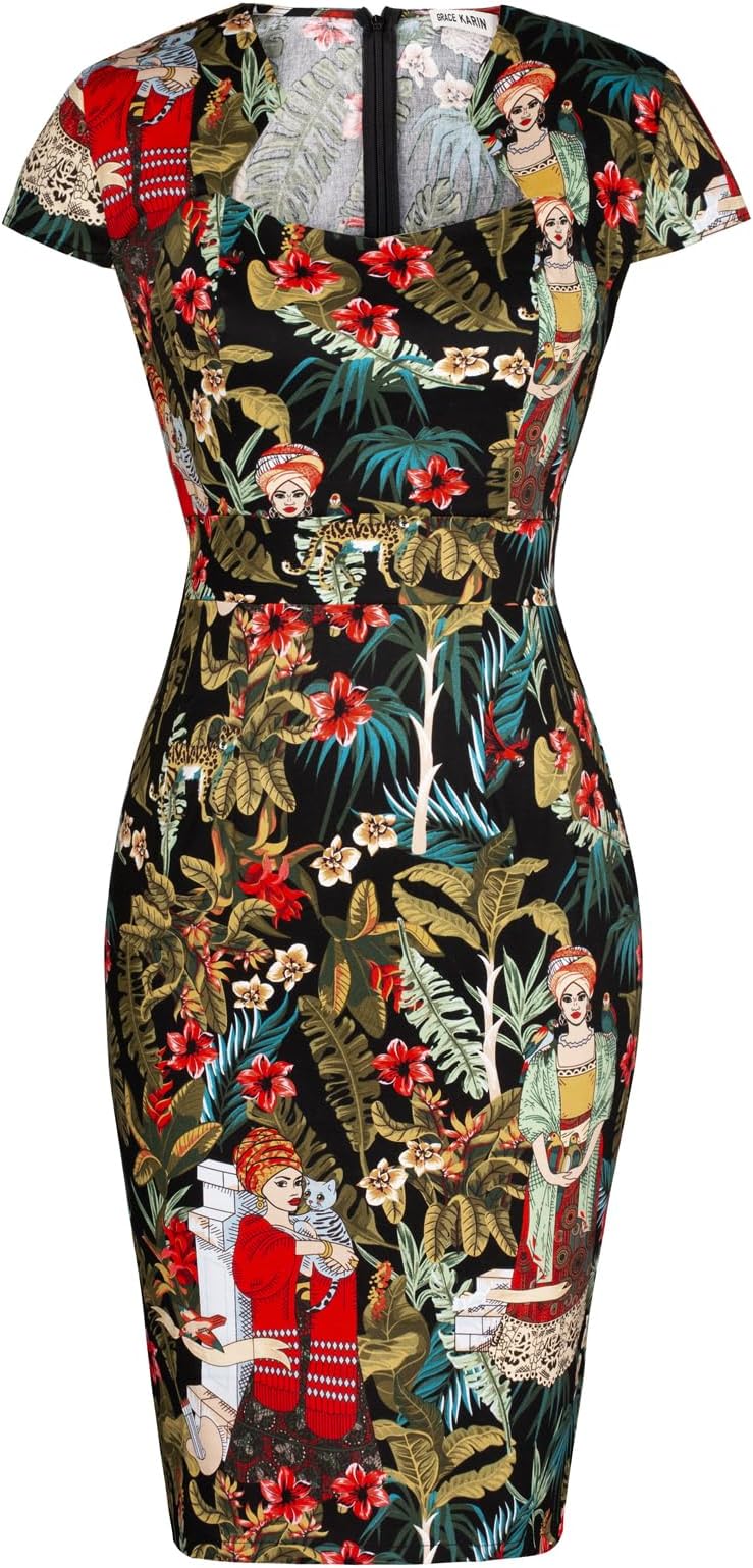 GRACE KARINGrace Karin Womens 50s 60s Vintage Pencil Dress Bodycon Cap Sleeve Dress