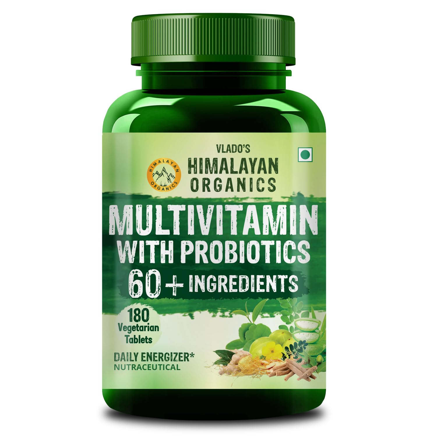 Himalayan OrganicsOrganics Multivitamin with Probiotics - 45 Ingredients for Men and Women with Vitamin C, D, E, B3, B12, Zinc, Giloy and Biotin (180 Tablets)
