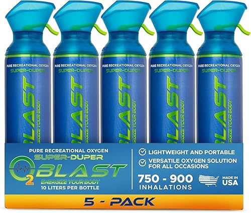 O2 Blast - Suplemento de oxígeno puro, lata portátil llena de oxígeno puro 99.99% con máscara de respiración personalizada, energía, rendimiento,