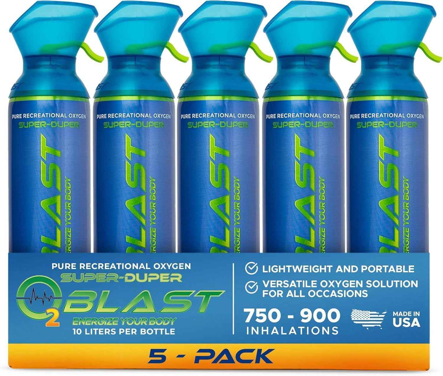 O2 Blast - Suplemento de Oxigênio Puro com Máscara Personalizada, Ideal para Aumento de Energia, Performance e Recuperação Rápida em Altitudes Elevadas, com Lata de 10 Litros