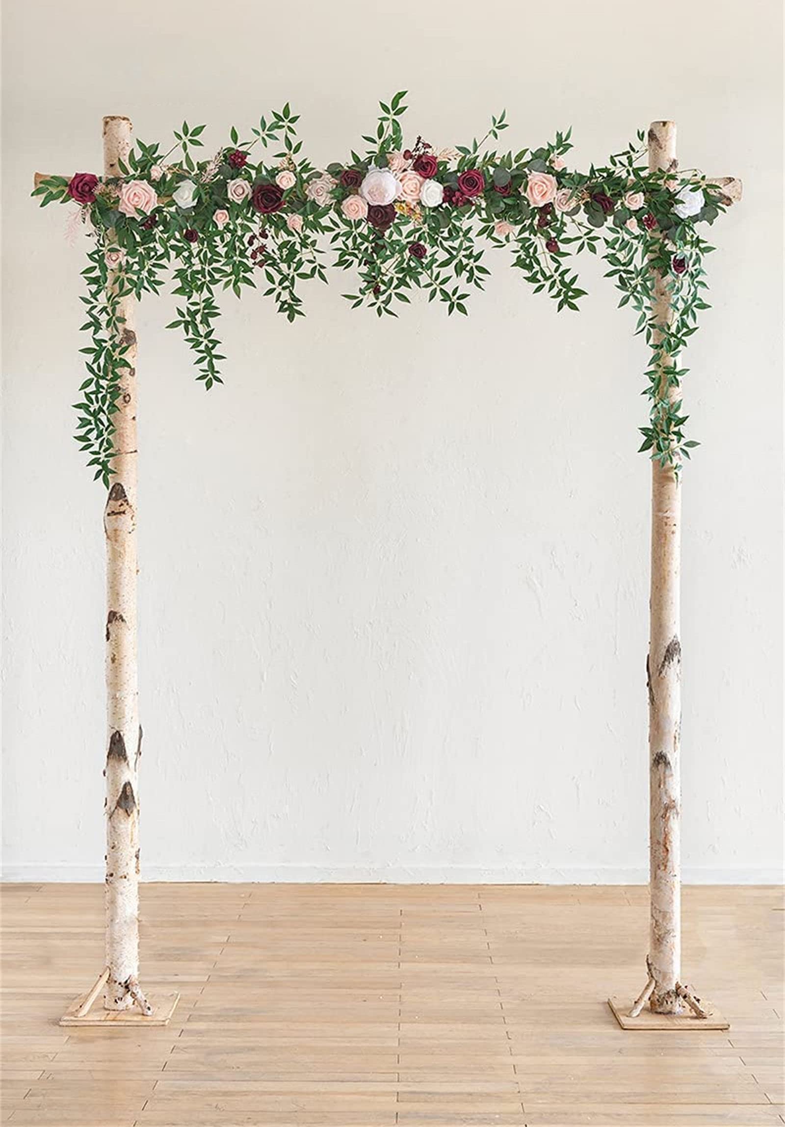 Künstliche Eukalyptusgirlanden für Hochzeitstische, weiße Rosen-Hochzeitsbogenblumen, Hochzeitsgirlande für französische Hochzeitszeremonie, Blumenbogendekoration
