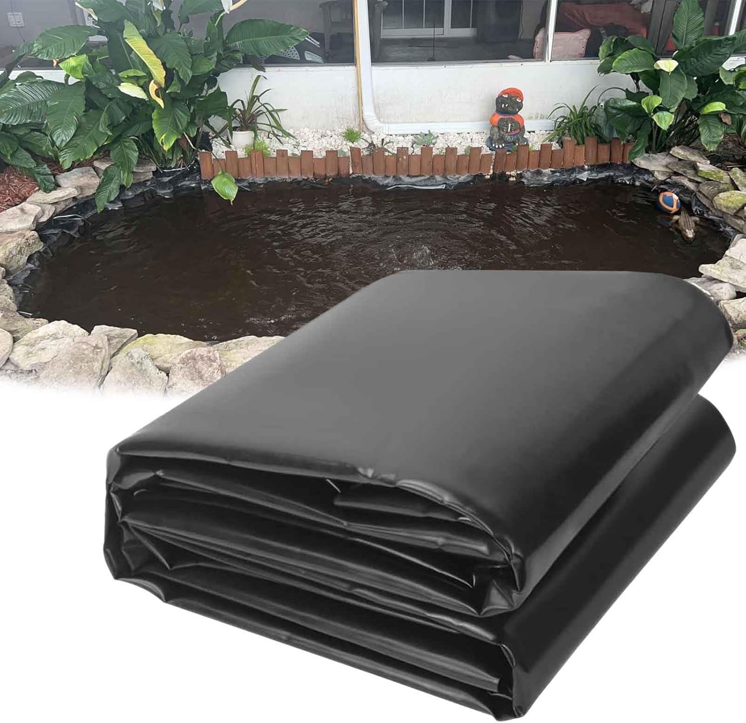 Black Pond Liners HDPE Impermeable Preformed Pond Lining, 5x6m 7x8m 8x10m 10x12m Outdoor Pond Liners Sealing Film Damp Proof Membrane Ponds Underlayment for Koi Ponds, Aquaculture and Water Gardens(13