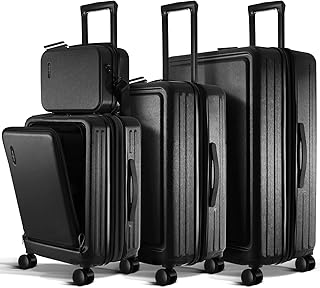 TRAVELARIM Hard Shell Luggage Sets with Spinner Wheels 4 Piece, Expandable Large Suitcases with TSA Lock, Travel Large Suitcase Set, Black Luggage Set