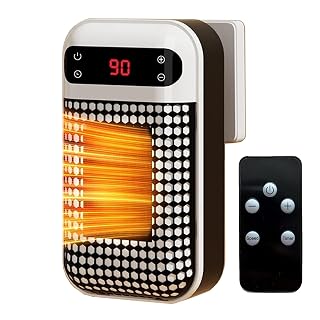 Mini Plug in Heater, Portable Wall Space Heater with Remote, Small Wall Outlet Heating with Adjustable Thermostat and 12H Timer, LED Display for Home Office Bathroom Indoor Use (White) - Amazon product rated Grade A