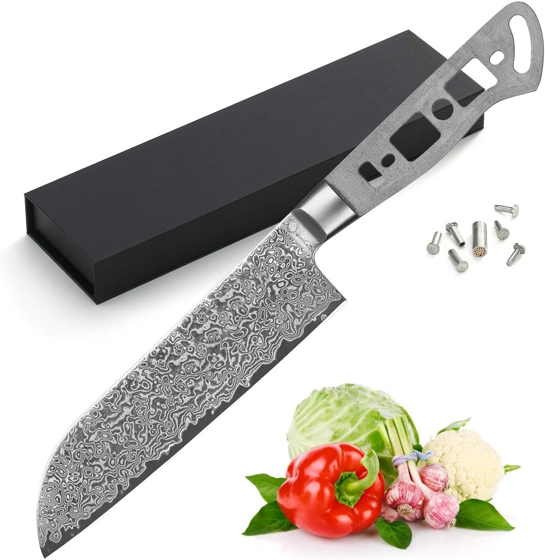 7 in. 67 Layers Damascus Steel Santoku Chef Knife Blank Woodworking Project Kit