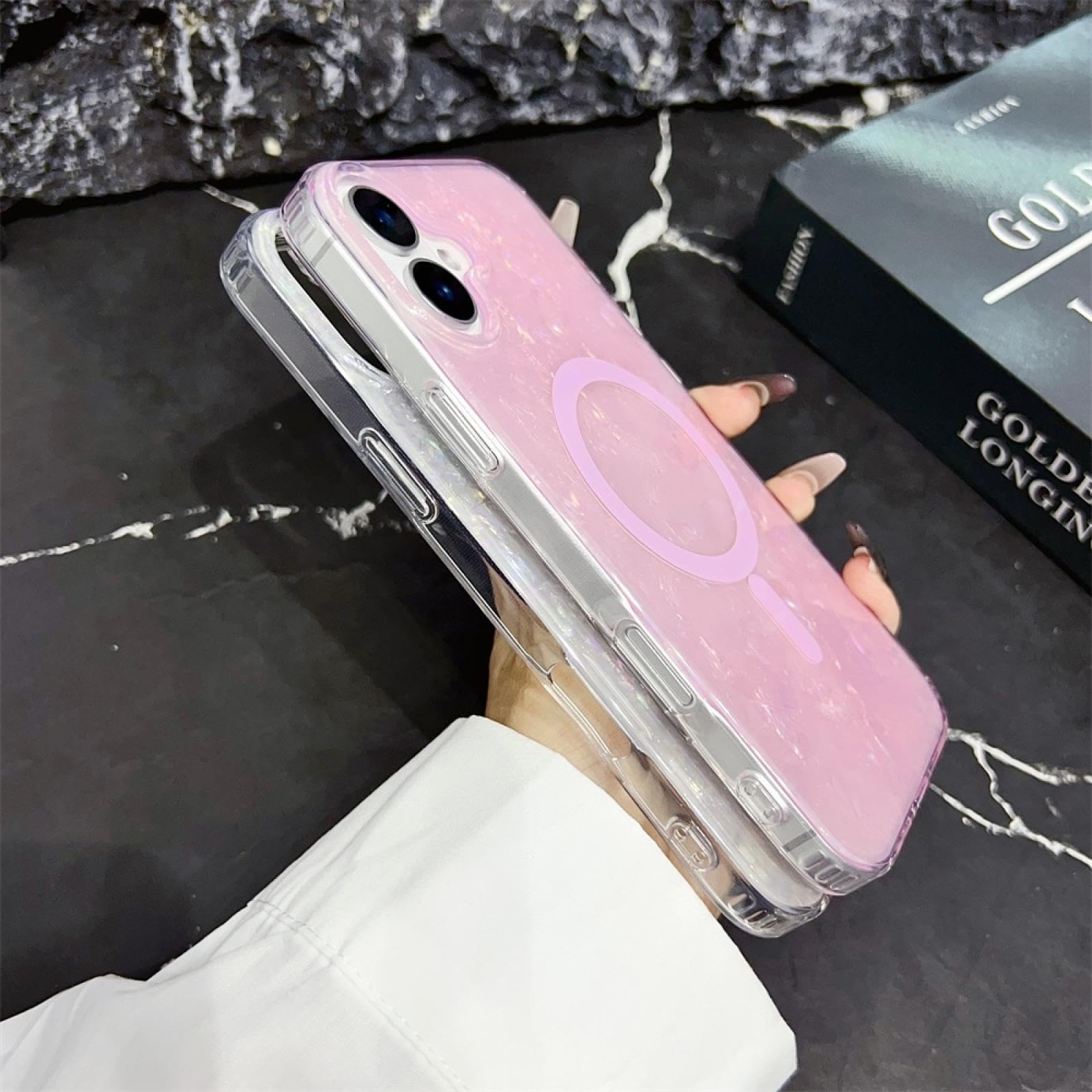 Funda magnética de Lujo con diseño de ensueño para iPhone 16 ProMax (Rosa)