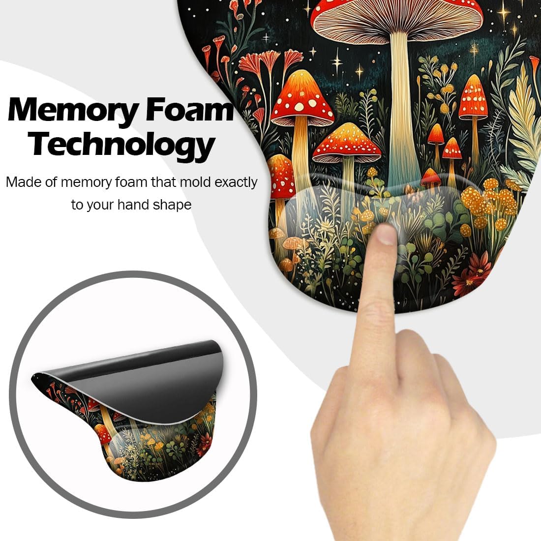 Ergonomic Mouse Pad with Wrist Support,Mouse Pad with Wrist Rest and Coaster Set,Office Supplies Non-Slip Mouse Pads for Desk, Non-Slip Comfortable,Mushroom Star - Image 4
