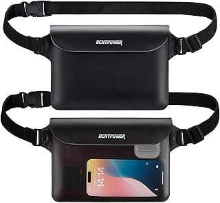ECHTPower 2-Pack Waterproof Pouch Bag, Waterproof Fanny Pack, Waterproof Dry Bag with Adjustable Waist Strap for Beach Swimming Kayaking Floating Boating