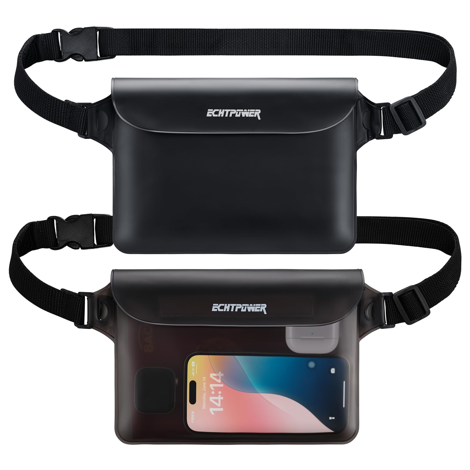 2-Pack Waterproof Pouch Bag, Waterproof Fanny Pack, Waterproof Dry Bag with Adjustable Waist Strap for Beach Swimming Kayaking Floating Boating