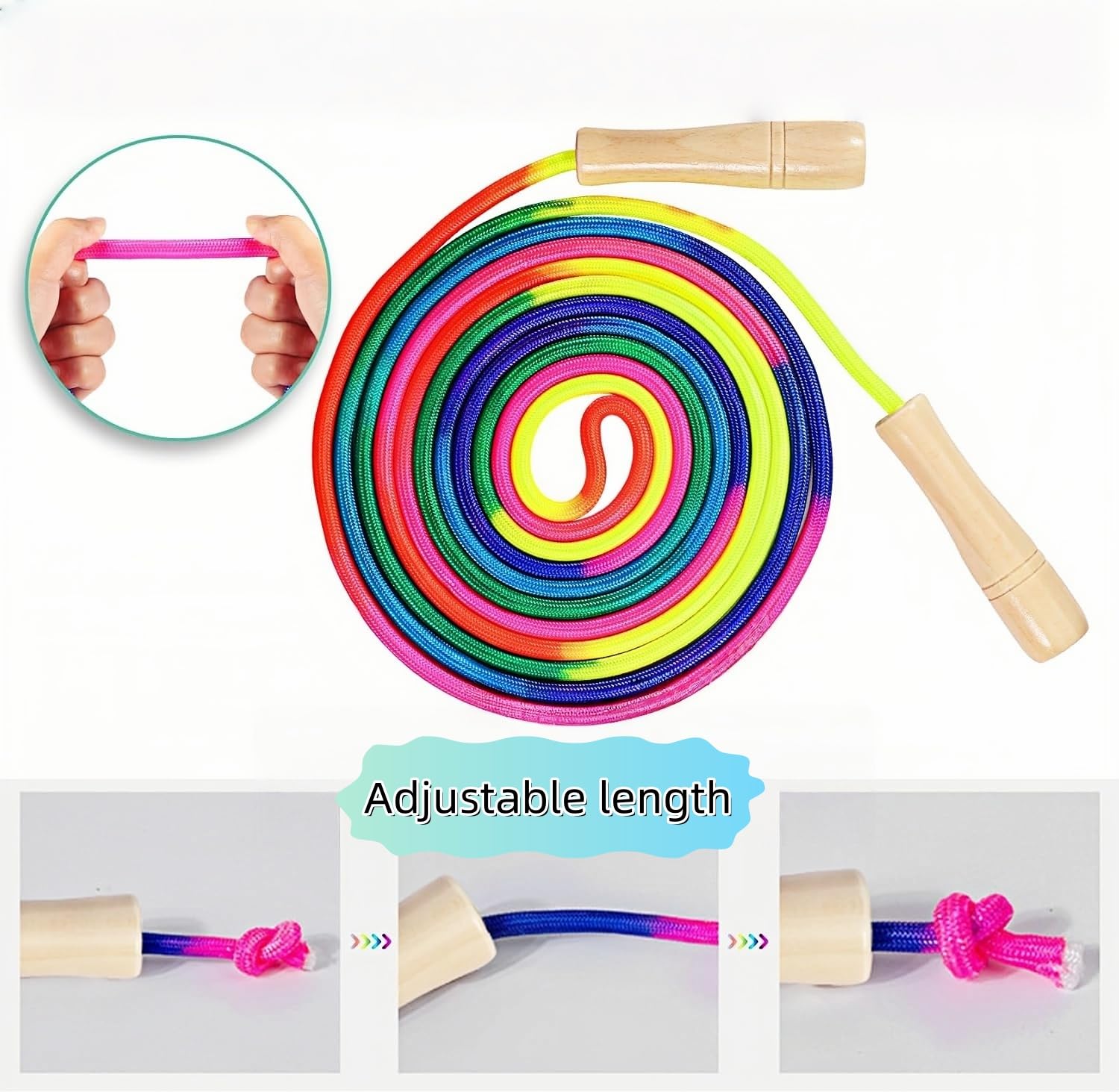 Corde à Sauter Arc-en-ciel pour Enfants,Corde a Sauter Sport,Corde a Sauter pour Plusieurs Joueurs,Cordes à Sauter Réglables avec Poignée en Bois pour Fitness,Sport,Filles,Garçons(2.5M)