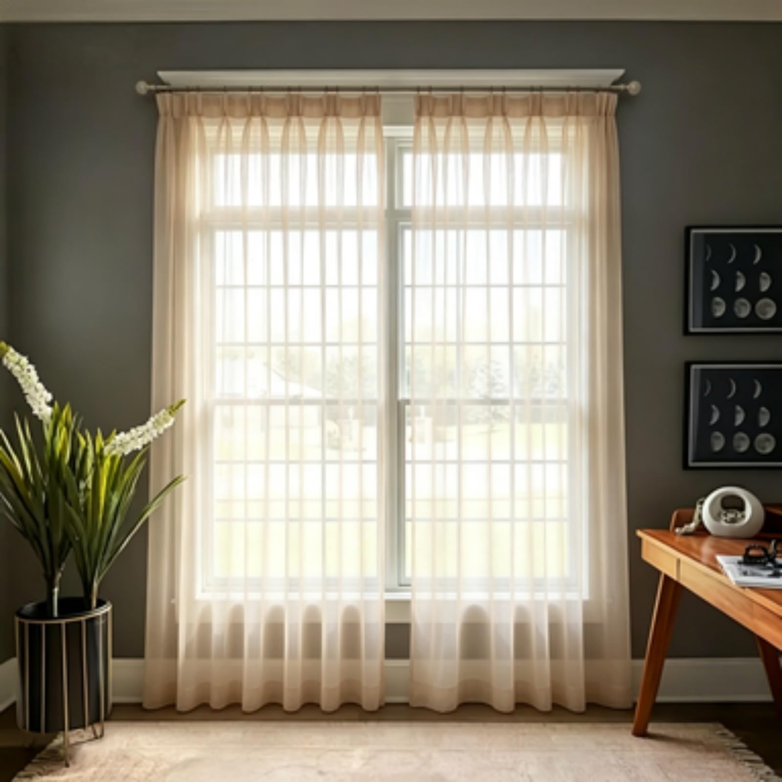 Feijdon Light Brown Sheer Curtains 145 X 195 Cm Protect Privacy Voile Drapes Sheer Curtains – Energy-Saving Privacy Panels With Uv Light For Living Room Bedroom,