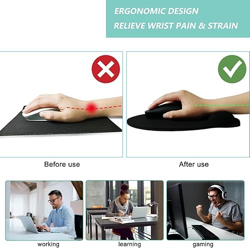 Miniatura 2 de Alfombrilla de mouse con soporte de muñeca, alfombrilla de mouse ergonómica con cojín de espuma viscoelástica para reposamuñecas, base de goma