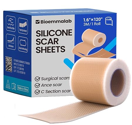 Silicone Scar Sheets Surgical Tape (1.6”x120” Roll) Face Patches Acne Treatment C Section Strips, Skin-Sensitive Medical Grade Healing Scar Bandages Pads for Keloid, Stretch and Tummy Tuck Recovery