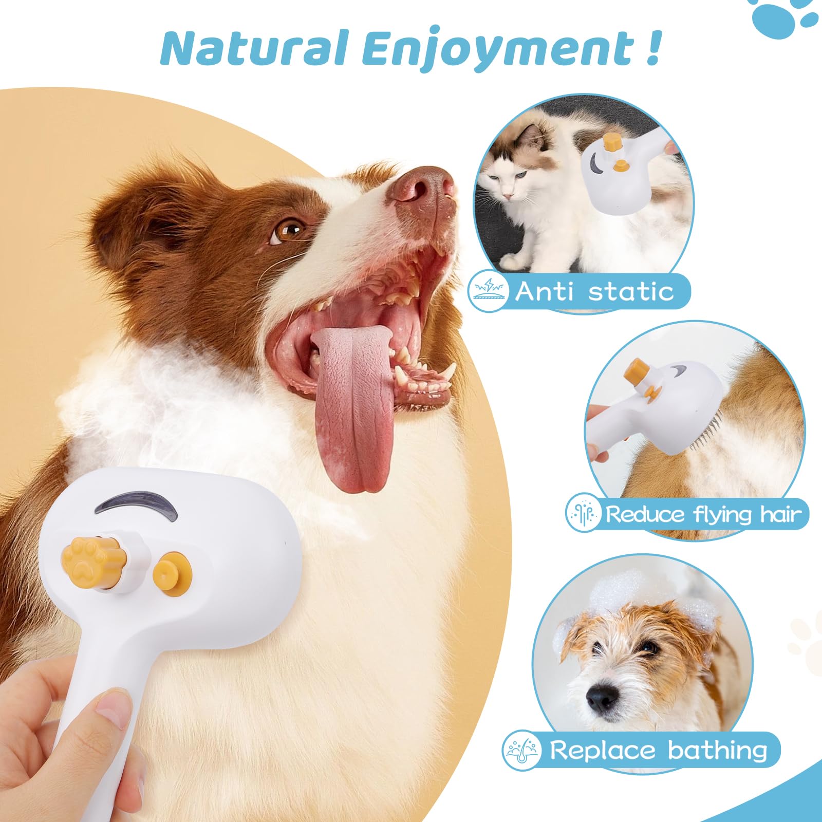 Pet Steam Brush for Dog & Cat – 3-in-1 Spray Hair Removal Comb for Shedding & Grooming Shedding Glove, Flea Comb, Couch Carpet Hair Removal Tool, Nail Toenail Clippers Nail File Shampoo-8PCS - image 3