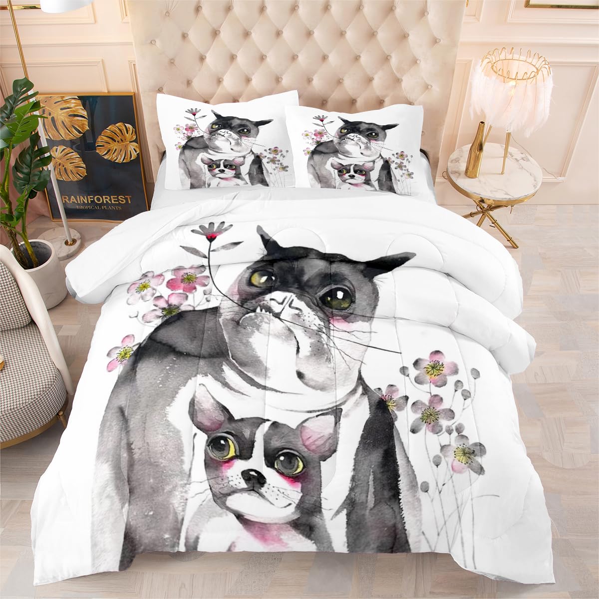 Couette imprimée 200x200 en microfibre avec 2 taies d'oreiller 50x75 cm