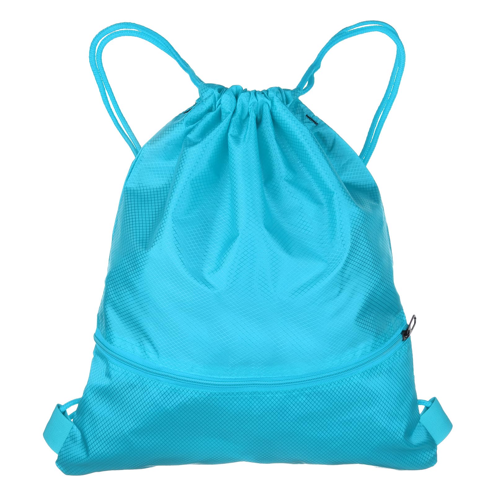 sourcing map Drawstring Backpack Bag 16.5" x 19.3" Oxford Cloth Bulk Cinch Sack Unisex Waterproof Draw String Back Sack with Zipper Pockets for Sports Gym Travel Swimming Beach, Lake Blue