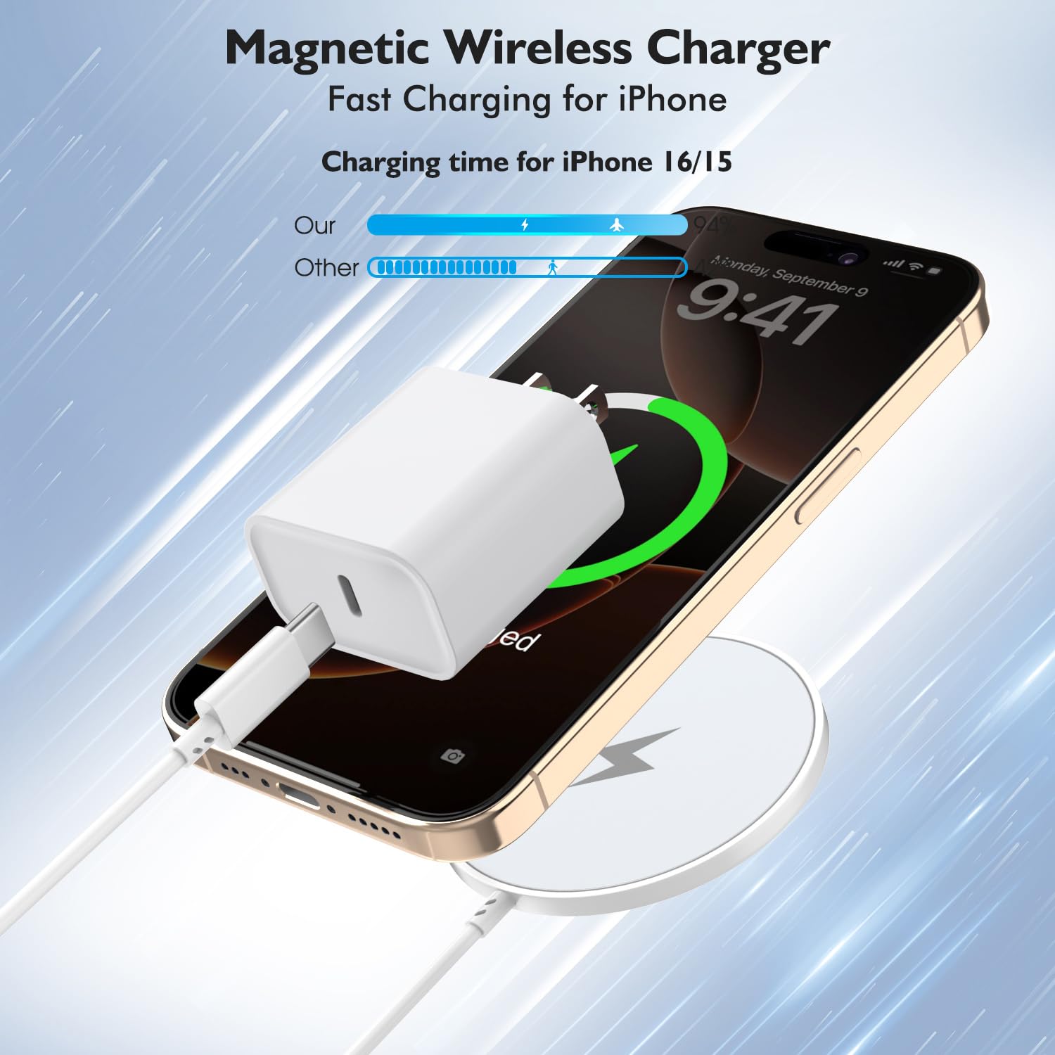 Ładowarka magnetyczna do iPhone'a 16, 16 m, USB C i Phone 16 15, bezprzewodowa podkładka ładująca i szybki blok ładowania PD USB C, szybka ładowarka do telefonu Apple Mag-Safe do iPhone'a 16/16 Pro