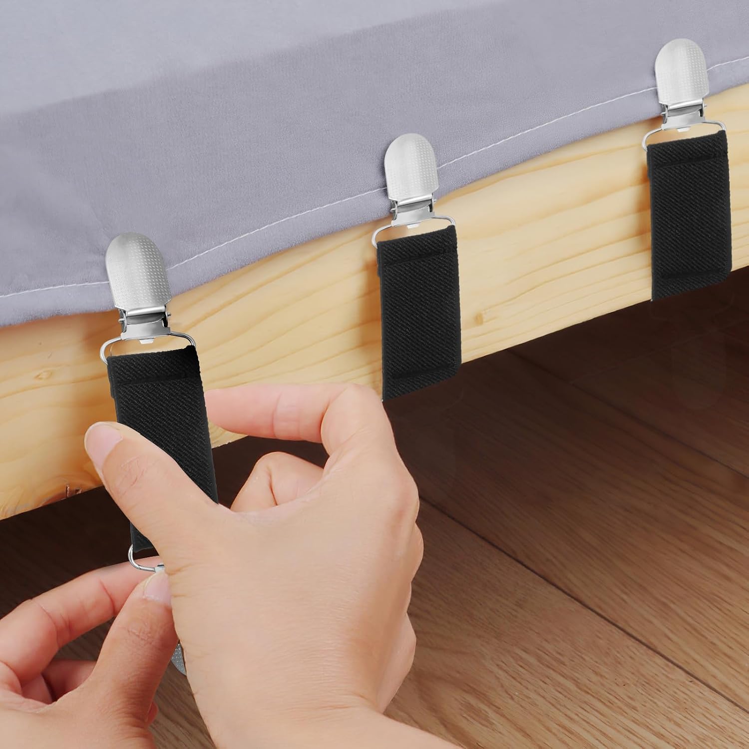 6 Pcs Bed Sheet Clips Elastic Fasteners with High Strength Alloy and Cloth Material, Easy to Use Bedding Straps to Hold Sheets in Place for Home and Bed