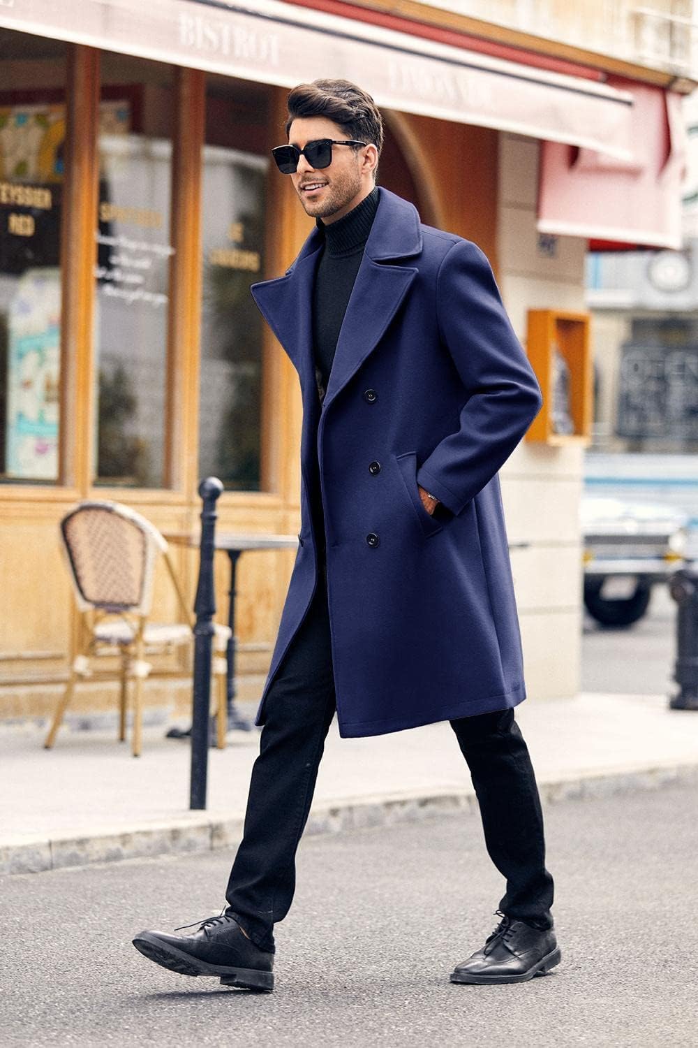 Trench Doppio Petto da Uomo Cappotto Casual con Colletto a Risvolto Business Inverno Cappotti Lunghi