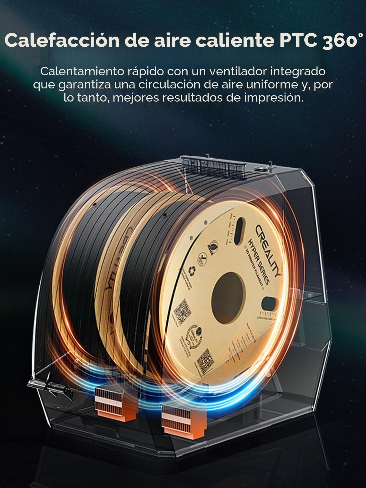 Creality Space PI Plus - Secador de filamento, capacidad de 2 rodillos con temporizador de 48 h, pantalla táctil de 3,7 pulgadas, calefacción PTC y circulación de aire caliente a 360° para PLA/ABS/TPU