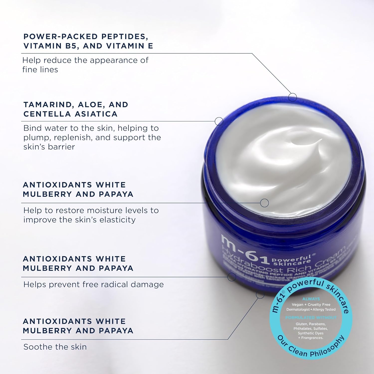 m-61 Hydraboost Rich Cream | Luxurious, Ultra Hydrating Face Cream With Peptides, Vitamin B5, Tamarind, Aloe, Red Marine Seaweed. 48-Hour Hydration. For Mature or Dry Skin - 1.7 Fl Oz - Image 3