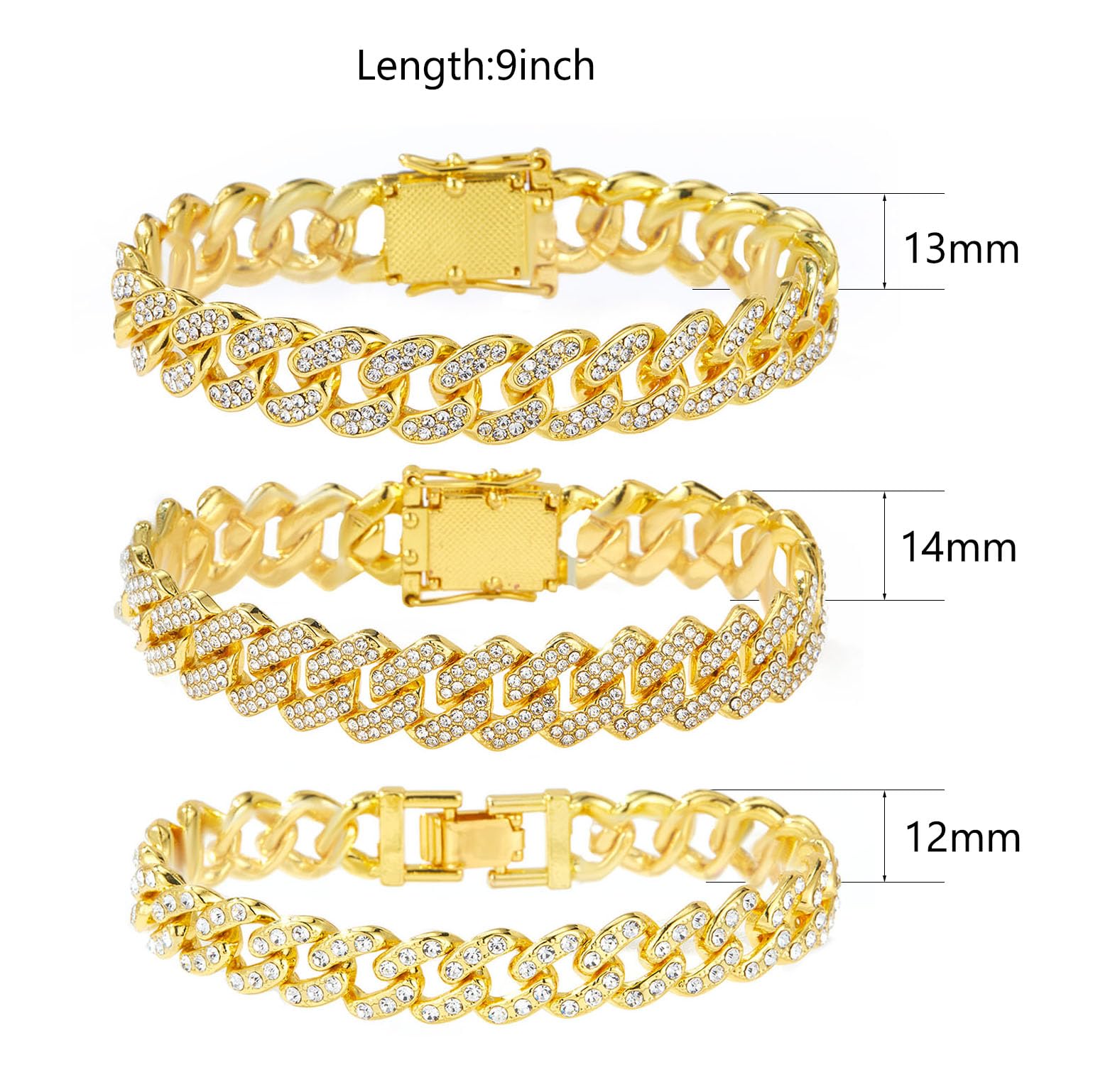 Tobilleras de oro y plata para mujer, tobilleras de eslabones cubanos de talla grande, tobillera de eslabones en capas, juego de tobilleras con diamantes de imitación, joyería de oro y plata 3
