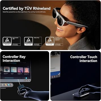 Rokid AR Spatial Video Glasses with 3-Screen Display, Max2 Black AR Glasses & Station2 Spatial Computer with 360 Micro-OLED, 120Hz OLED, 600 Nits, Multi-Tasking for Gaming