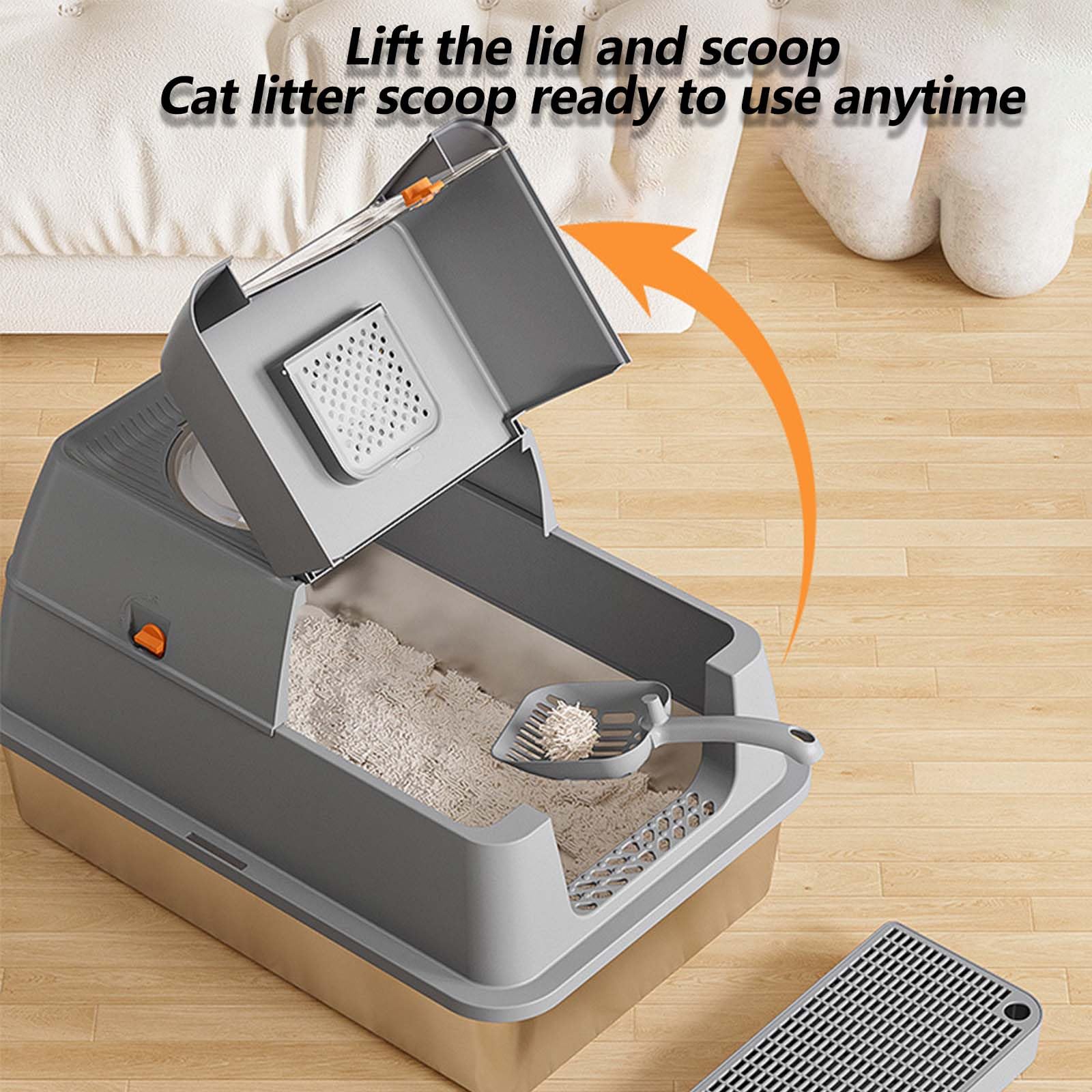 Lettiera per Gatti in Acciaio Inossidabile con Coperchio, Coperchio a Fogli mobili lettiera ad Ingresso Superiore con lettiera a Strato di lettiera, Non appiccicoso, Non Odor, Facile Pulizia Gray