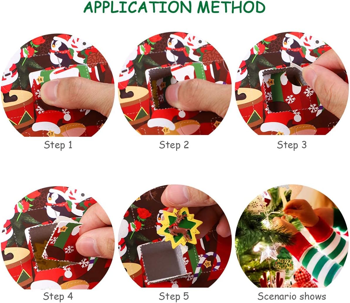 Toyvian 24 Pcs Assorted Christmas Tree Ornaments Countdown Advent Calendar DIY Miniature Ornaments for Xmas Holiday Decorations