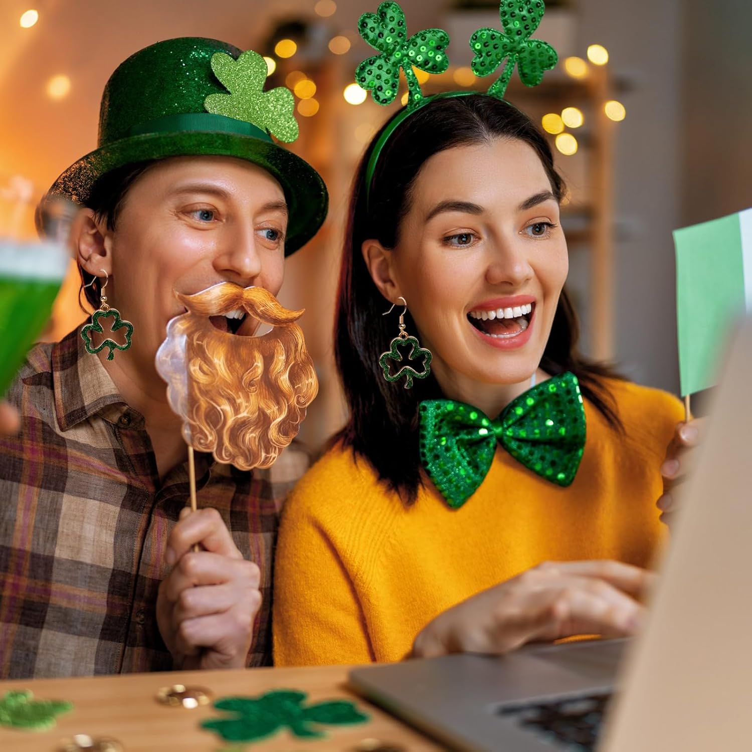 St Patricks Day Earrings, Green Shamrock Dangle Earrings for Women, St. Patrick's Day Accessories Good Luck Hoop Earrings - Image 6