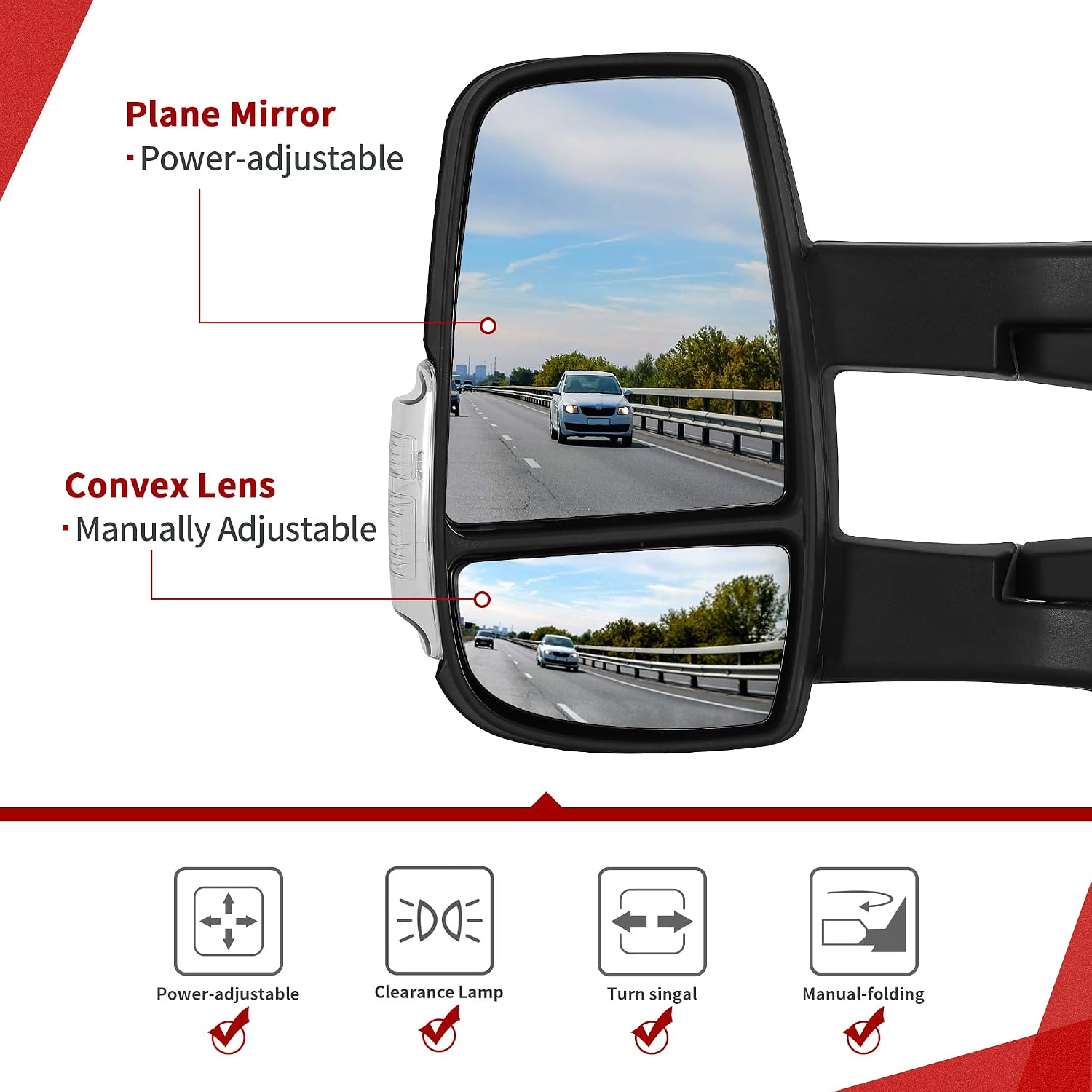YITAMOTOR Left Side Mirror Compatible with 2015-2024 Ford Transit 150 250 350 Power Heated Mirror, Door mirror with Amber Turn Light