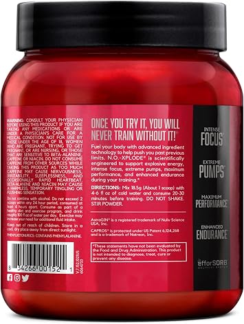 BSN N.O.-XPLODE Pre Workout Powder, Energy Supplement for Men and Women with Creatine and Beta-Alanine, Fruit Punch, 30 Servings, 1.2 Pound (Packaging May Vary)