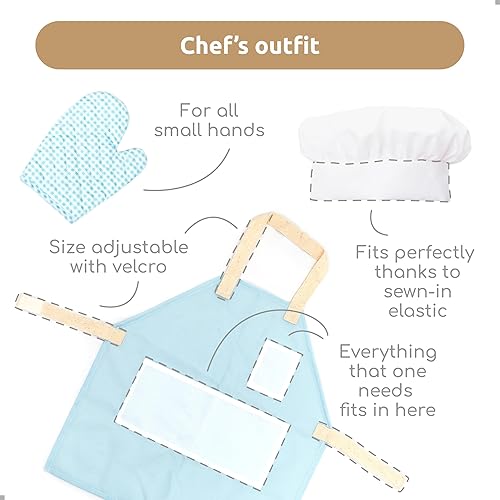 Miniatura 3 de UMU® Juego de cocina de madera para niños, juguete de cocina de 18 piezas con ollas, sartenes, comida de juego, utensilios, delantal y sombrero de