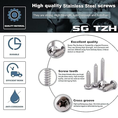 Miniatura 4 de Tornillo de madera #8 x 34 pulgadas, 100 piezas 18-8 (304) de acero inoxidable con cabeza de bandeja de yeso autorroscantes rápidos por SG TZH