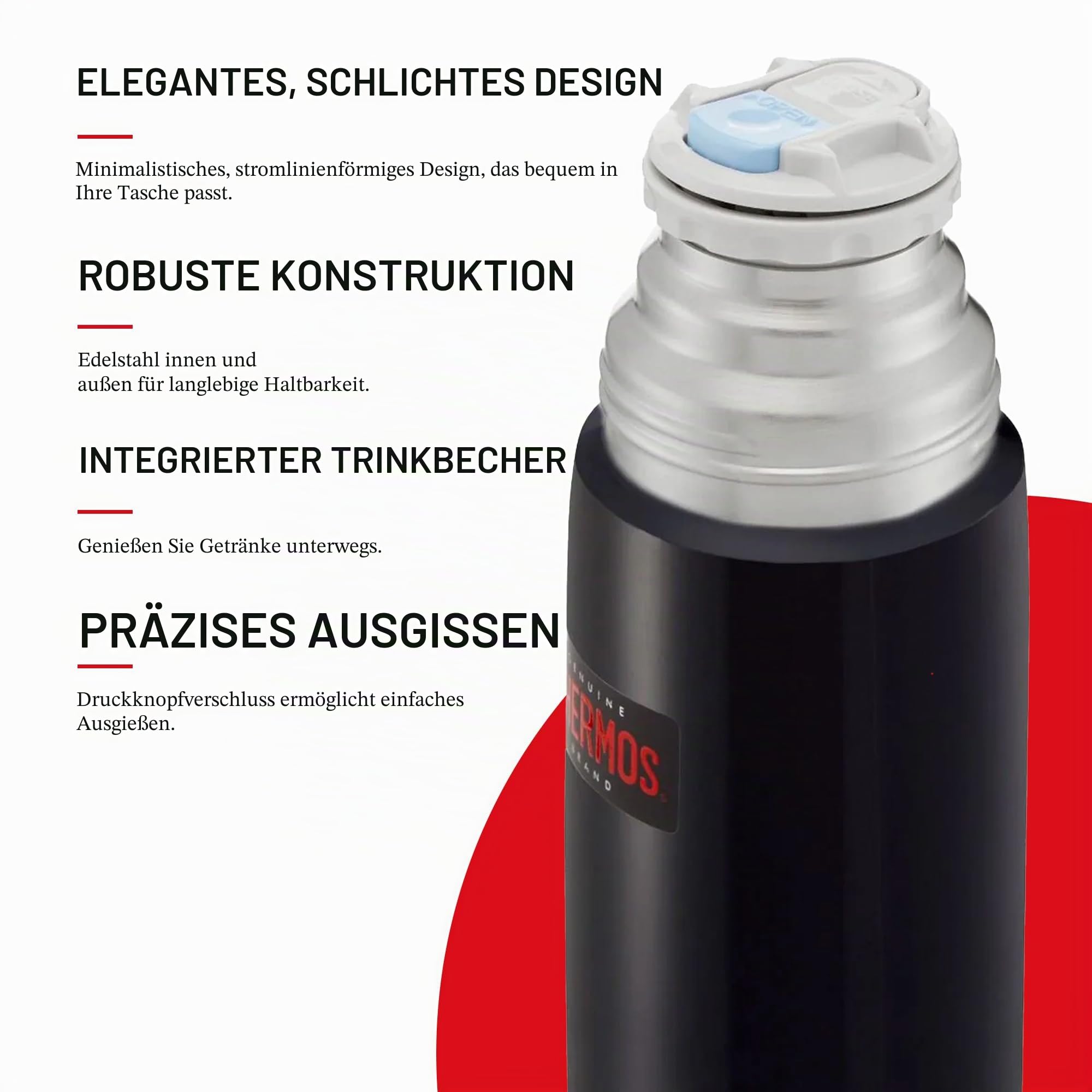 Thermos Edelstahl-Thermosflasche, leicht und kompakt, 1 Liter, Mitternachtsblau