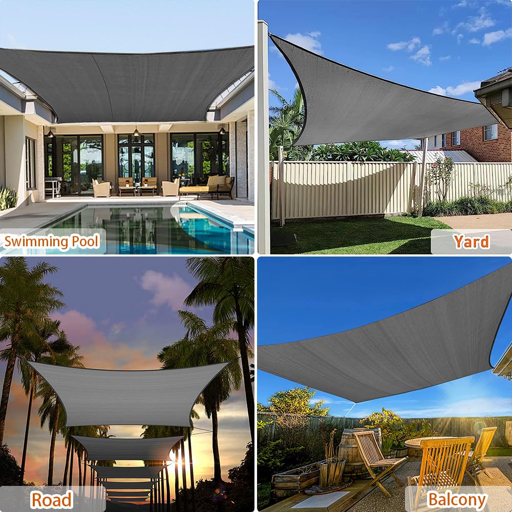 Sonnenschutz Sonnensegel Rechteckig 3×4M,Wasserdicht Rechteckig,Segeltuch Wasserdicht mit sonnensegel Befestigung Set,für Garten Terrasse Camping Außenbereiche (grau/B)