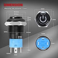 Vista 2 de DaierTek - Interruptor de botón de encendido y apagado, 0.472 in CC, 4 pines, 12 V, impermeable, interruptor de metal con arnés de cableado y luz