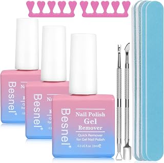 BESNEL Gel Nail Polish Remover 3 Pack Kit - Quick No-Foil 2-3 Min Removal, Non-Irritating Tools for Easy At-Home Gel Polish Off
