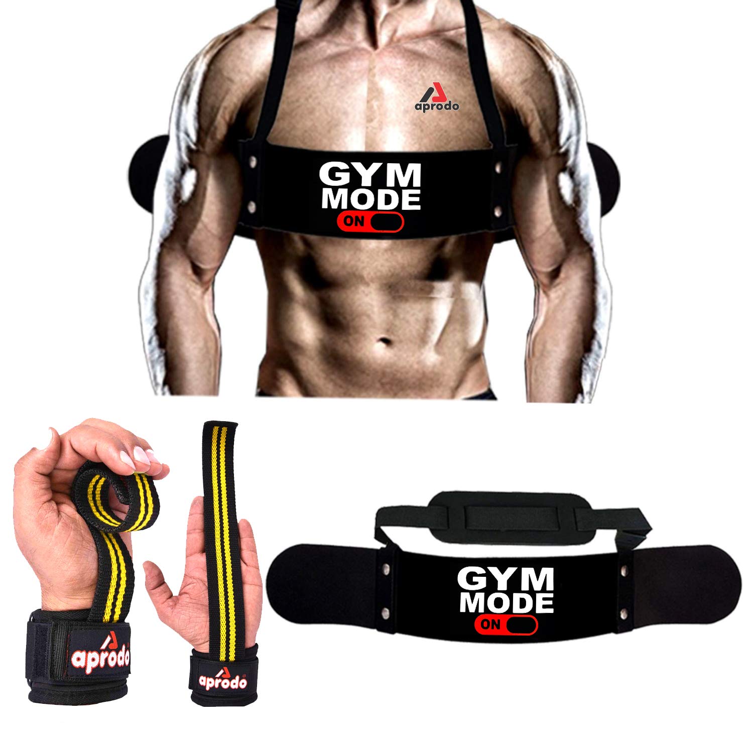 Aprodo Gym Fitness Combo (Arm Blaster with Yellow Weight Lifting Strap) (Gym Mode On & Yellow WLS)-image-29
