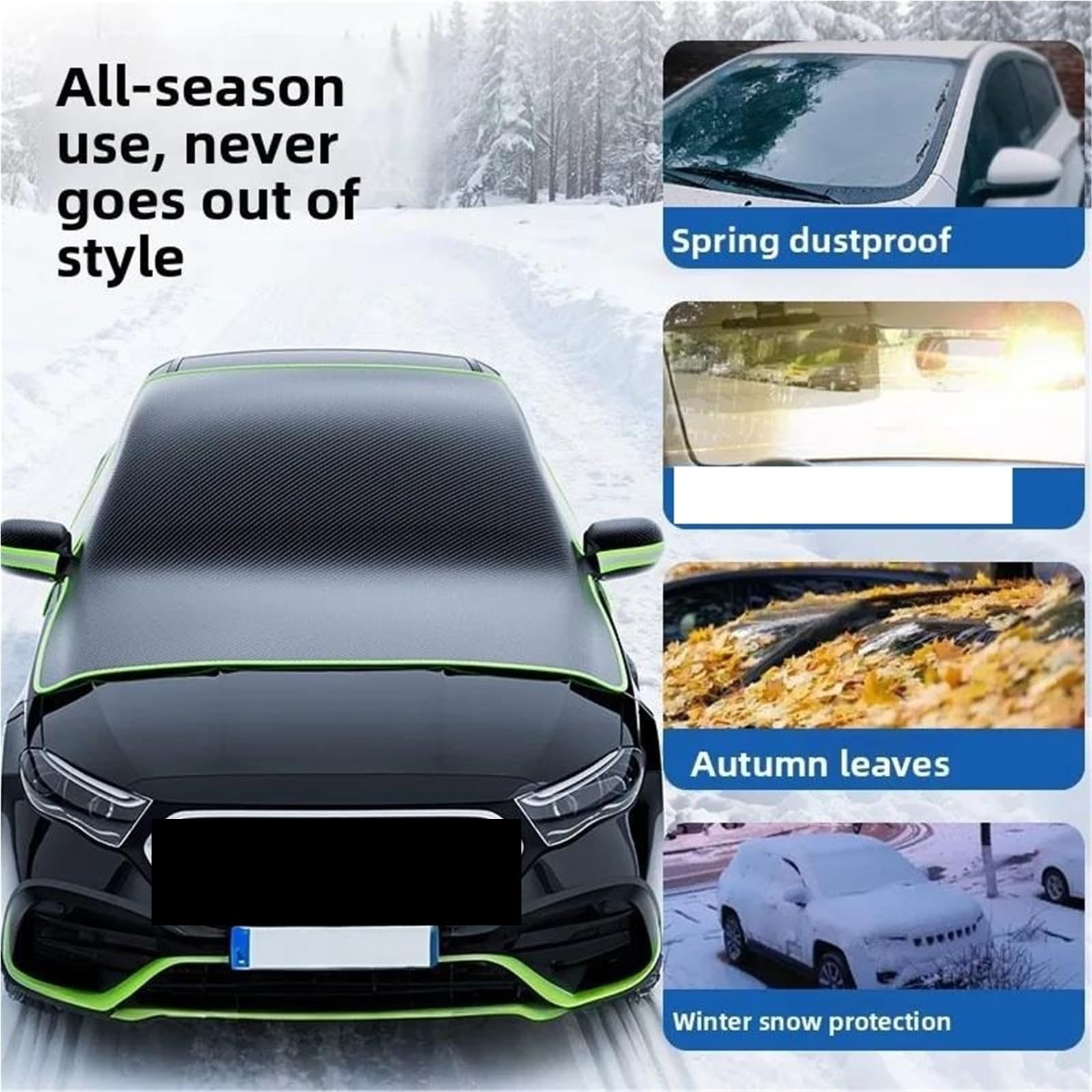 Couverture De Neige De Voiture, Couverture Antigel De Pare-Brise, Anti-Neige, Demi-Couverture d'hiver, Vêtements De Voiture Pare Brise Hiver pour Voiture Contre(Green)