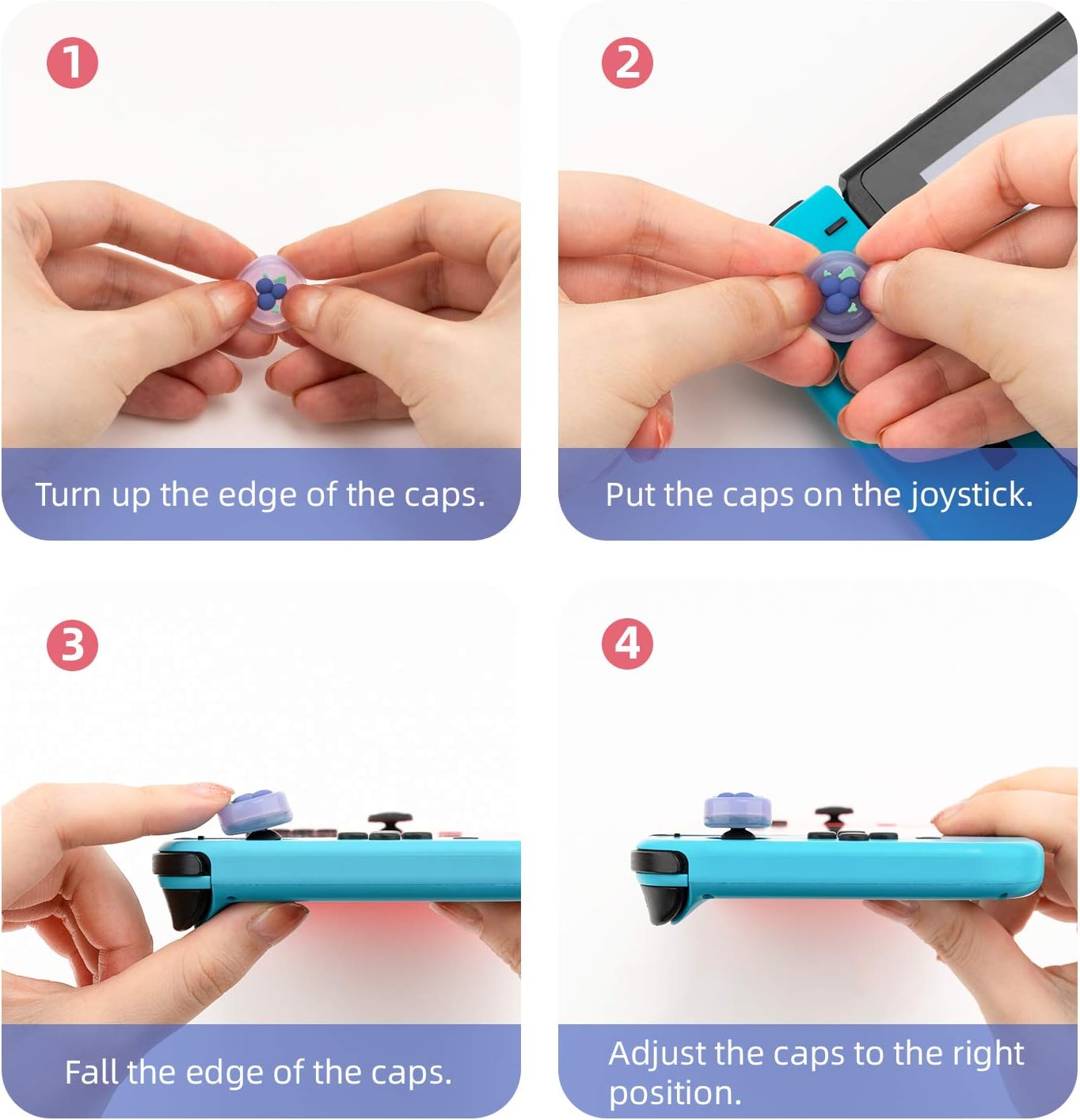 GeekShare 4PCS Fruit Theme Thumb Grip Caps,Soft Silicone Joystick Cover Compatible with Nintendo Switch /OLED/ Switch Lite -- Blueberry and Raspberry