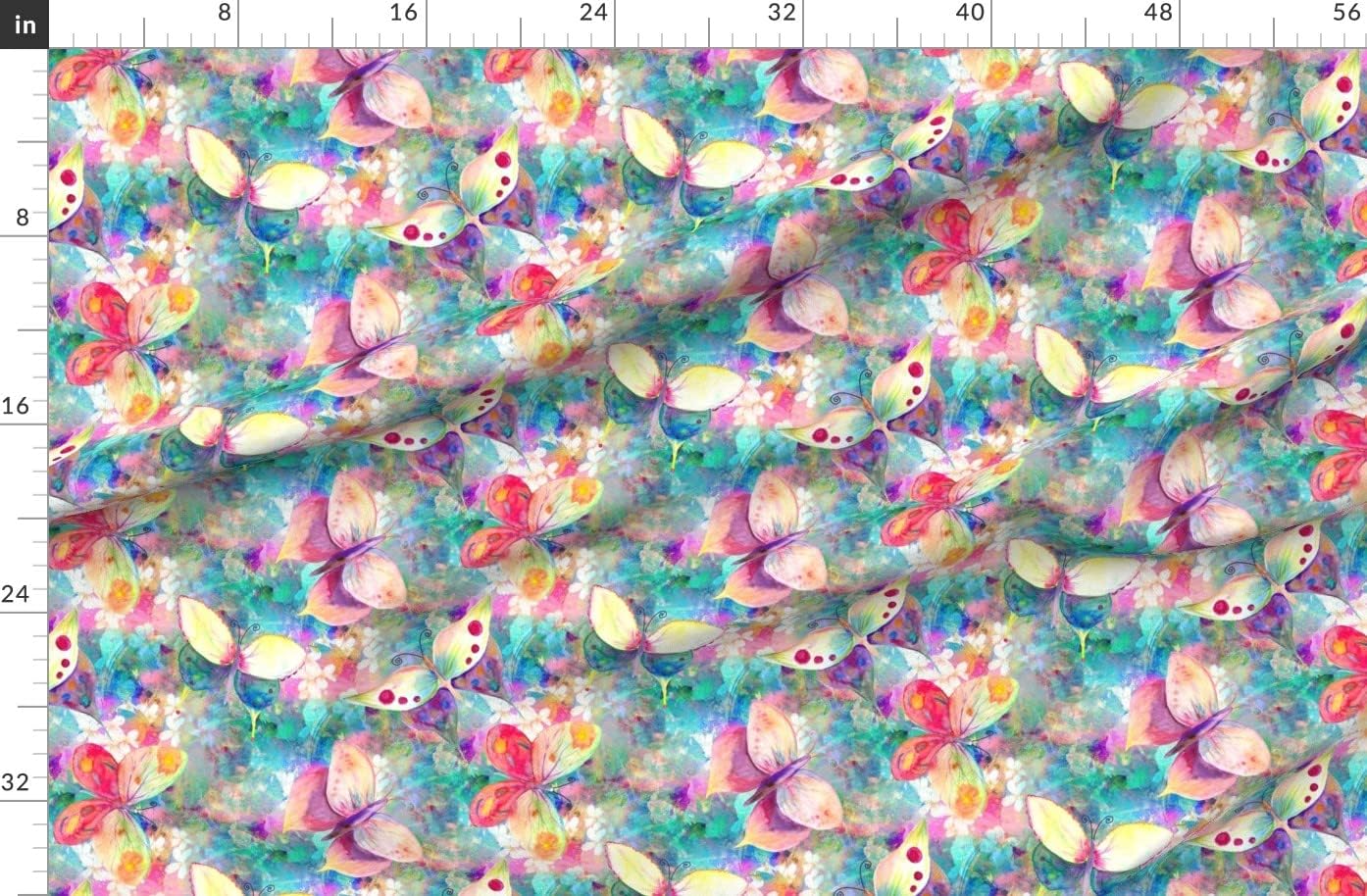 Spoonflower Fabric - Large Butterflies Flowers Turquoise Aqua Animals Floral Multicolor Printed on Organic Cotton Sateen Fabric by The Yard - Sewing Quilting Apparel Home Decor