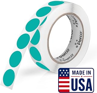 Perco Teal Round Circle Dot Sticker 1-Inch Labels with Perforation for Easy Tear-Off, 1,000 Stickers per Roll - Planner Stickers, Office Organization & Modern Labeling, Strong Adhesive - Made in USA